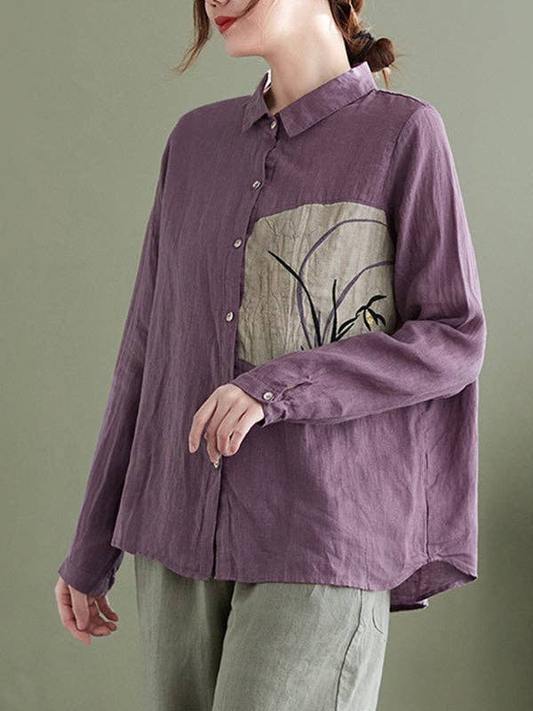 VividLux - Wholesale Overhemd met knopen - Dames - Vintage blouses en hemden met lange mouwen en losse geborduurde tops met reverskraag12