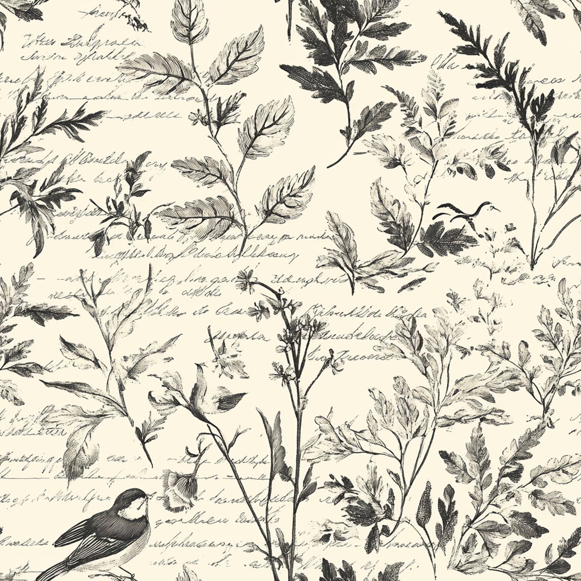FabricSmiths - Wholesale Wallpaper - Vintage Botanical Script Toile 4 - Wall Covering - Peel and Stick Wallmark Canvas1