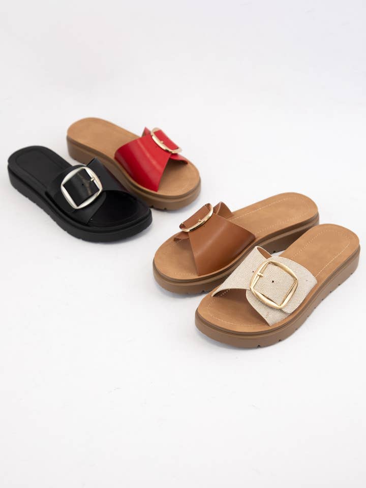 CCOCCI - Wholesale Sandals - Women's - DELIGHT BIG BUCKLE STRAP SEMI PLATFORM SANDALS