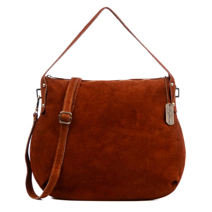 Acerenza Borsa a spalla. Pelle scamosciata autentica. per la vendita all'ingrosso da parte di FIRENZE ARTEGIANI