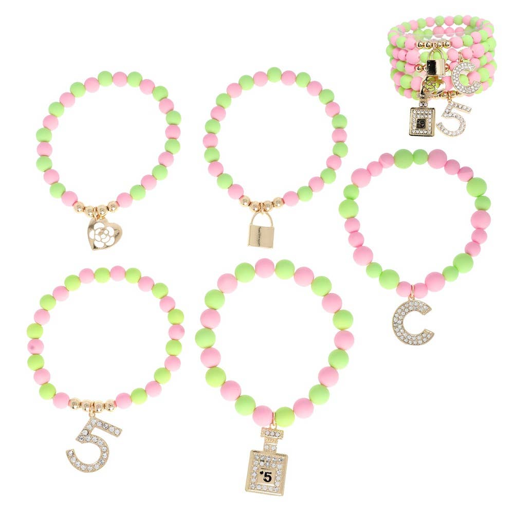 anbfashion - Wholesale Charm/Dangle Bracelet - Multiple Charm Beads Stretchable Bracelet 1239-11