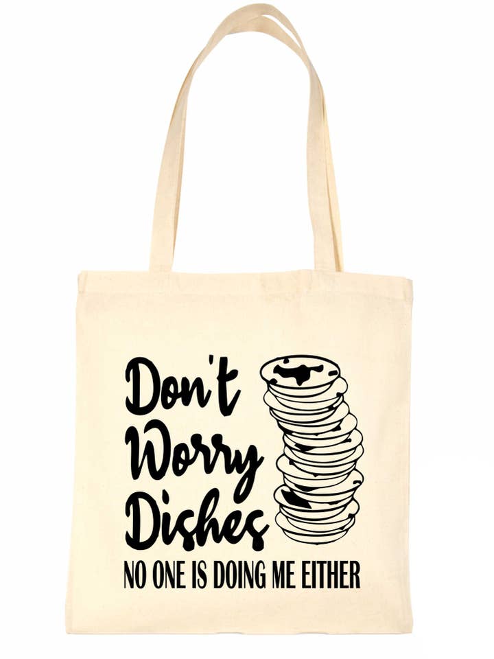 Não se preocupe com pratos engraçado senhora cozinha reutilizável Tote bag por atacado de Print4U