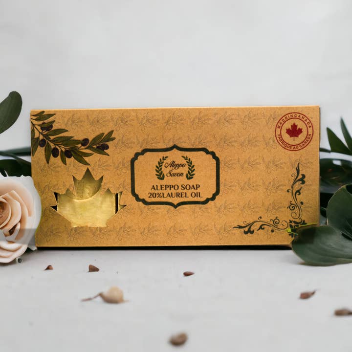 Savon d'Alep 20% Huile de Laurier - 4 PCS avec Nouvel Emballage pour la vente par Aleppo Savon