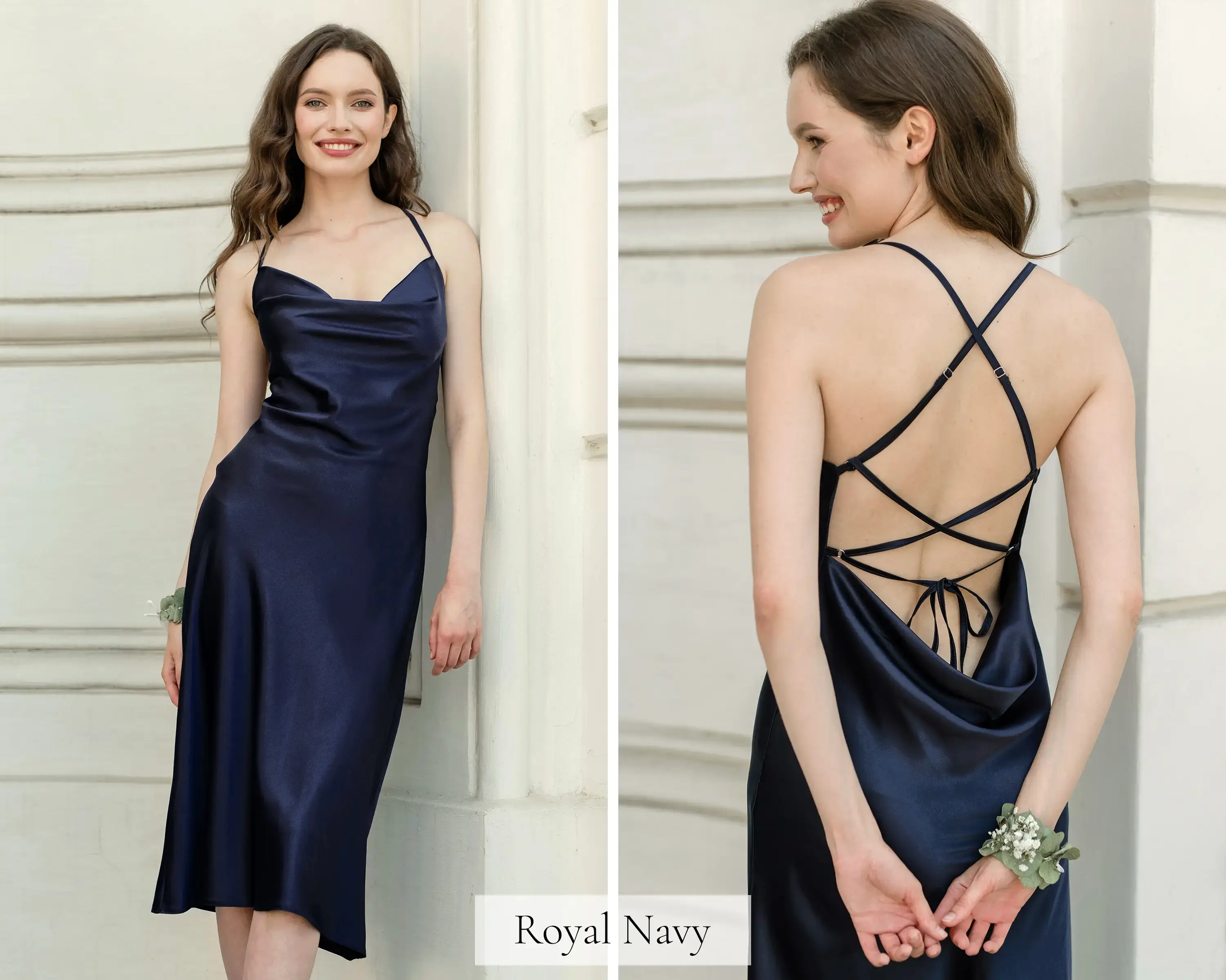 IDENTITY LINGERIE - Wholesale Dress - Women's - Silk Satin Dress Cowl Neck Midi Evening Slip Dresses7