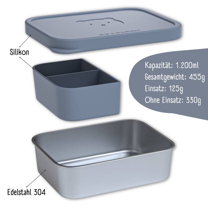 BEARFOOT - Wholesale Lunch Bag/Box - Kids - Children's stainless steel lunchbox with silicone insert - Blue8