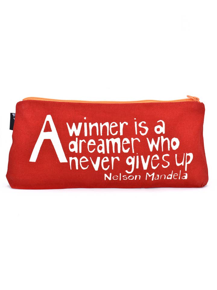 Red <i>A Winner is a Dreamer</i> 12" Mandela Pouch for wholesale by Swahili | AFRICAN MODERN