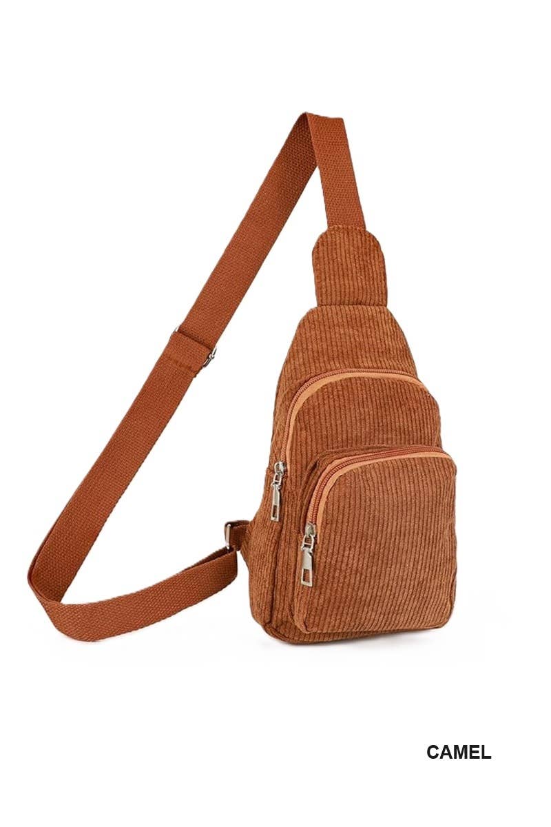 Vanilla Monkey - Wholesale Crossbody Bag - Women's - Corduroy Vintage Double Pocket Crossbody Sling Bag1