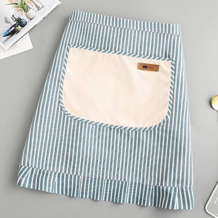 ACCITY - Wholesale Apron - Stripe Half-length linen cooking Apron with pockets_CWMM2033