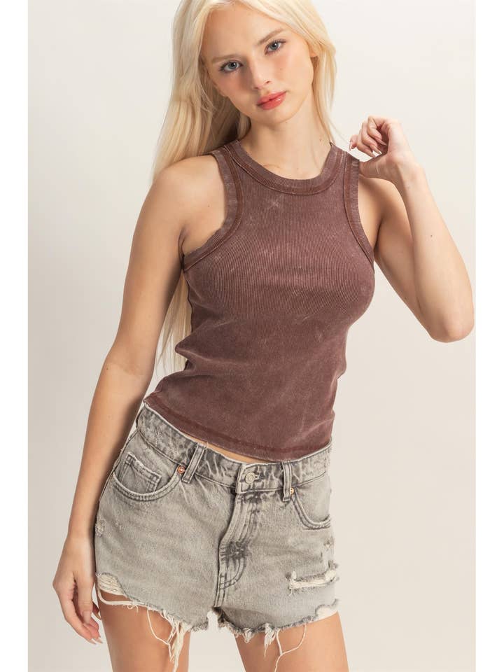 Acid Washed Ribbed Tank Top for wholesale by HYFVE