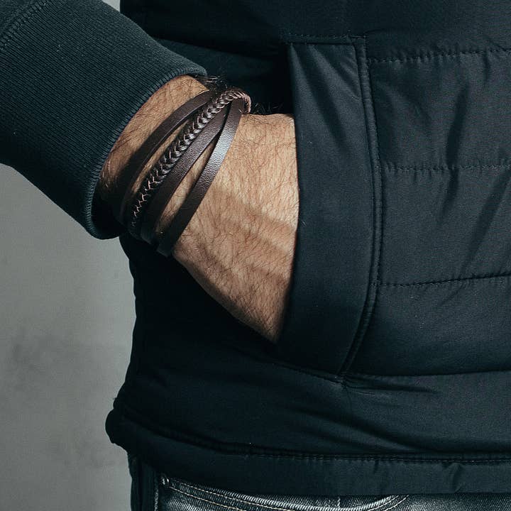 Blackskies - Wholesale Bangle Bracelet - Pathfinder Synthetic Leather Bracelet - Black Brown1