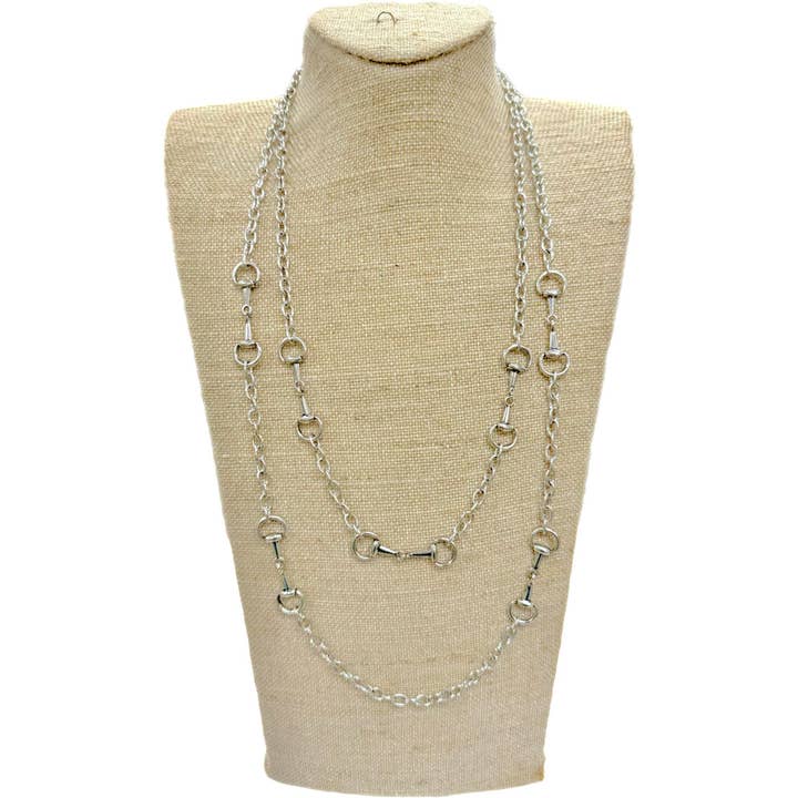 Silver Double Strand Chain Necklace with Snaffle Bits for wholesale by Accessories To Go