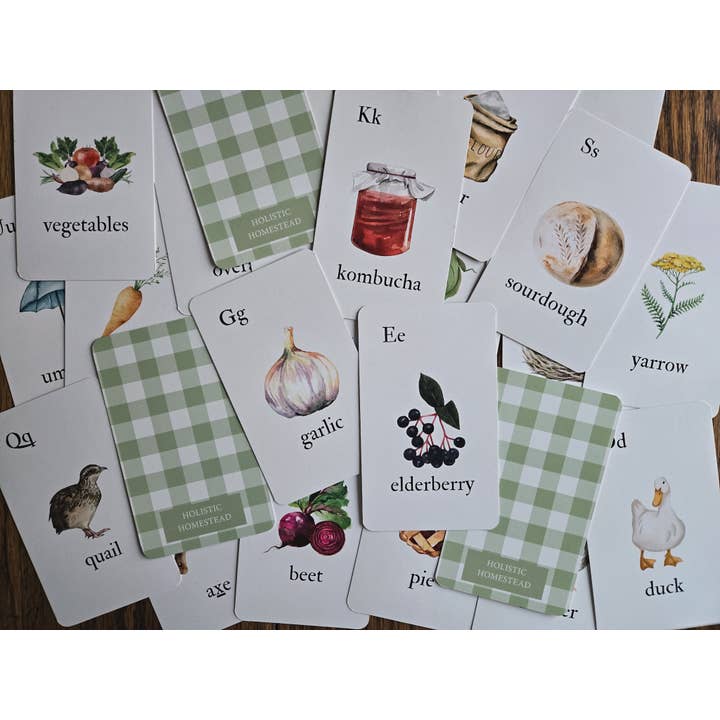 Homestead Alphabet Flash Cards for wholesale by Holistic Homestead