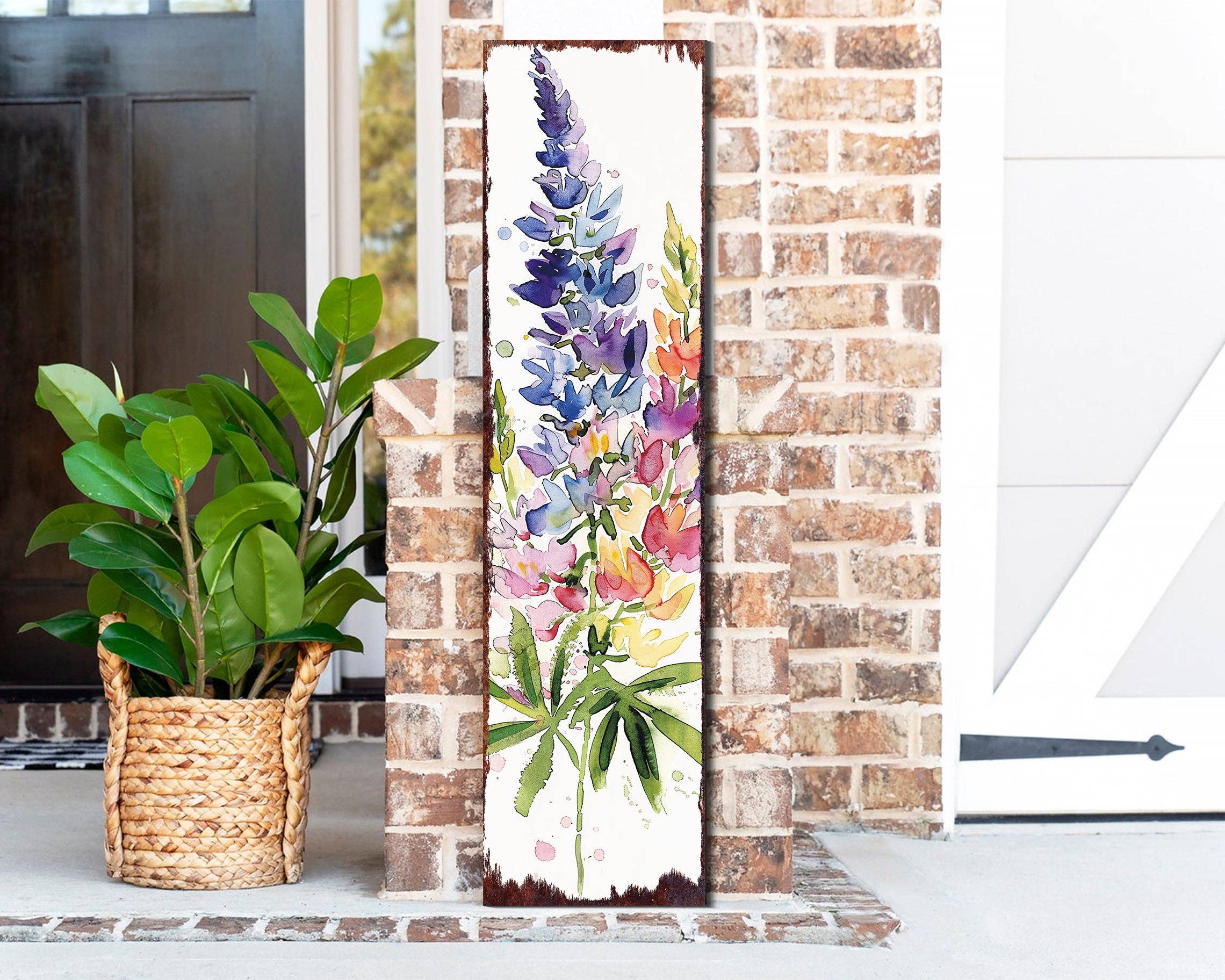 TX USA Corporation - Wholesale Sign - Spring Lupine Porch Sign | Watercolor Floral Vertical Wall Art 36in2
