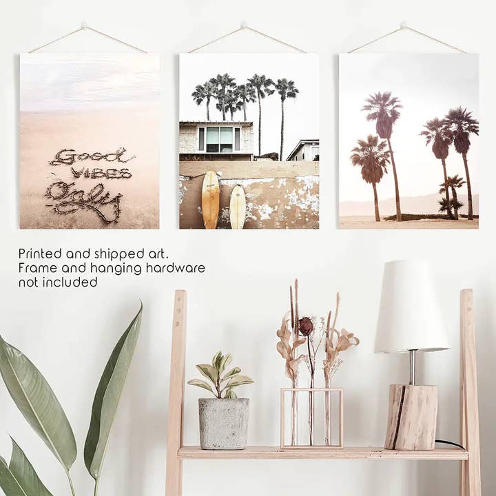 Art Lane - Wholesale Gallery Wall Set - Boho Style Coastal Wall Decor. Good Vibes, Palm Trees, Surf