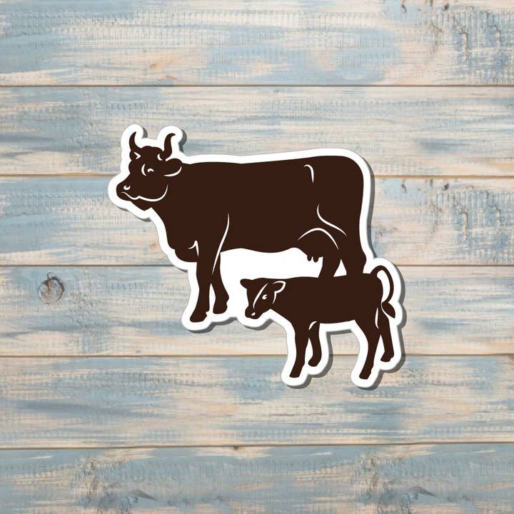 Cow and Calf Farm Sticker, Die Cut Vinyl Sticker, , Boho Fun, Water Resistant |Sticker or Magnet for wholesale by Handmade by Marlayna