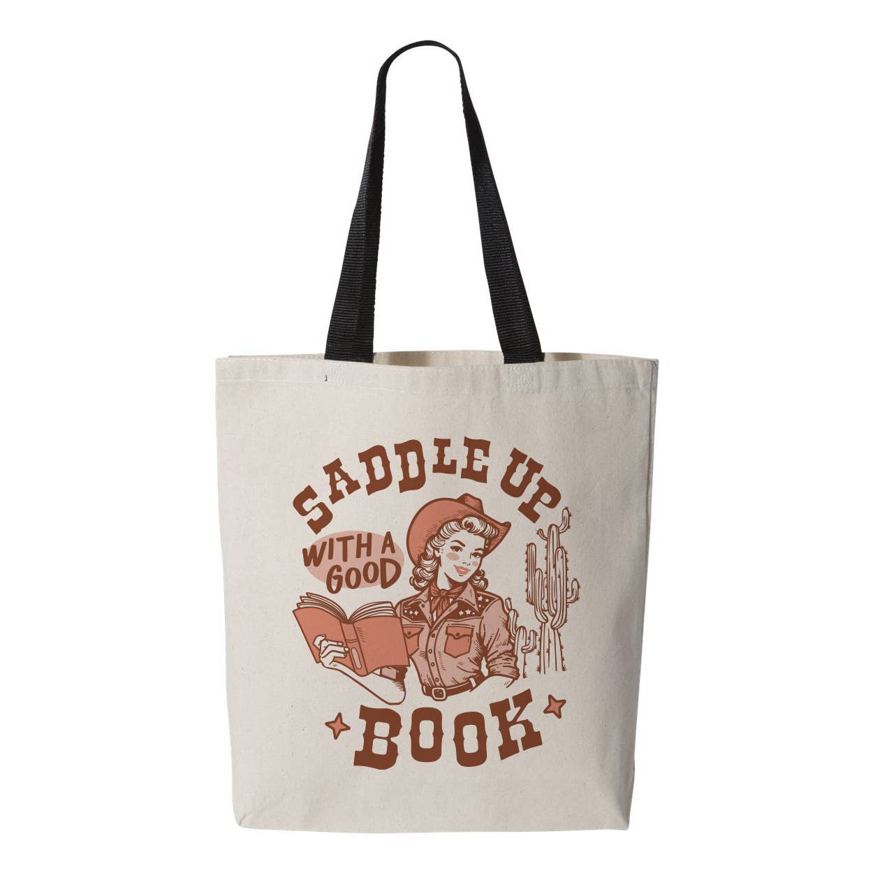 Lucky Luna Apparel - Venta al por mayor Bolsa de asa- Mujer - Bolso Tote con Asa de Color Contrastante Saddle Up With A Good Book0