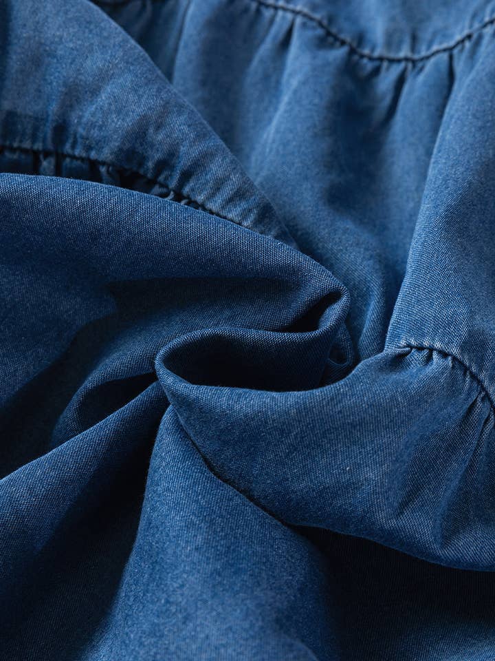 Dusk Blue Square Neck Denim Mini Dress with Side Pockets for wholesale on Faire24