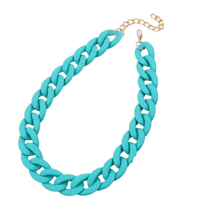 Collier à chaîne épaisse en bleu sarcelle uni pour la vente par One of a Kind Club