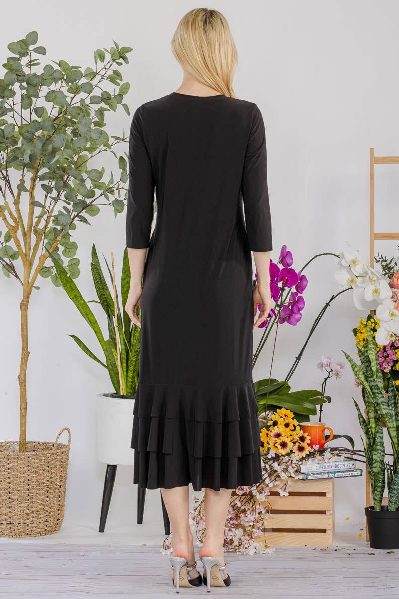 Celeste Clothing – Großhandel Kleid – Damen – Großgrößen-Midikleid mit gestuften Rüschen und 3/4-Ärmeln47