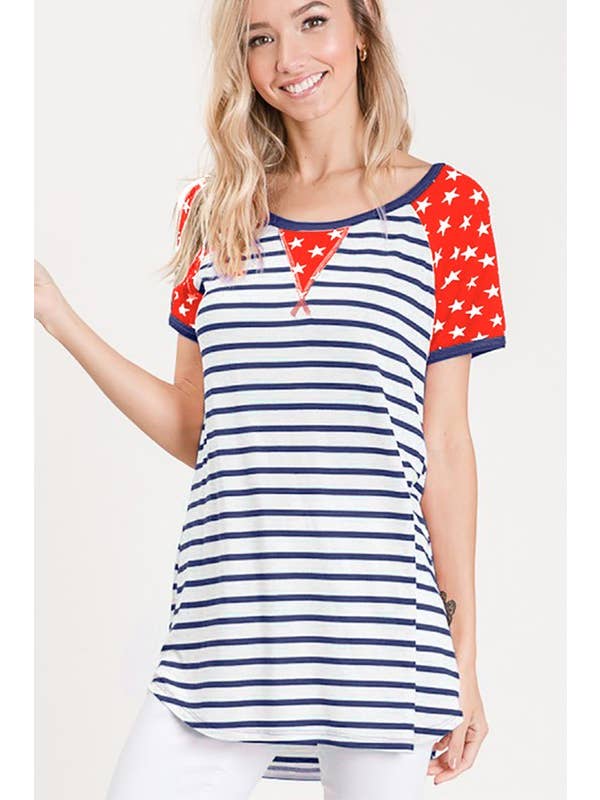 HEIMISH - Wholesale T-Shirt - Women's - ST1274-12 STRIPE AND STAR TOP