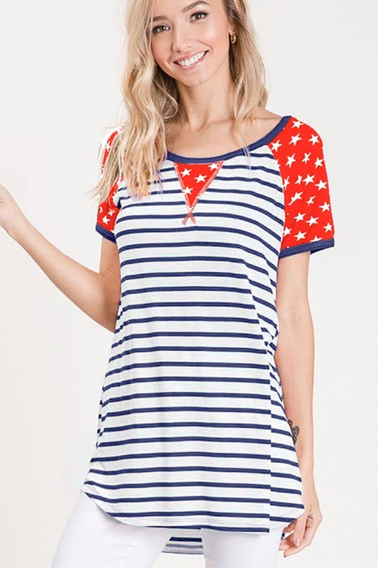 HEIMISH - Vente T-shirt – femme - TOP À RAYURES ET ÉTOILES ST1274-12