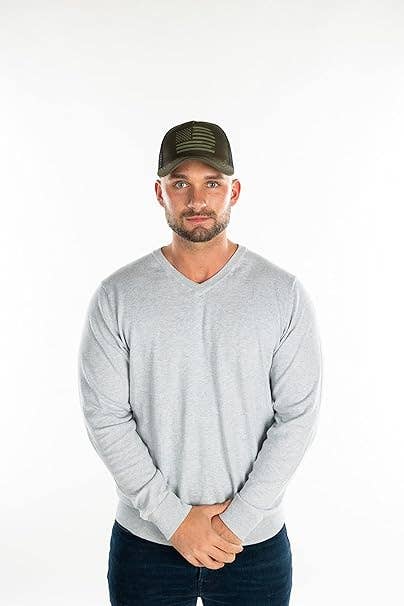 Funky Junque – Engroshandel Trucker hat - Herre – Fem Panel Trucker Hat: Malet Amerikansk Flag (Oliven/Sort)4