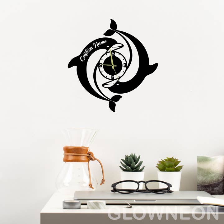 Glow Neon - Wholesale Wall Sign - Personalized Wall Clock Dolphin, Ocean Dolphin Metal Clock1