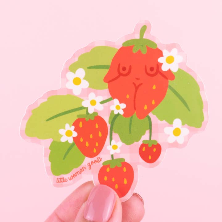 Autocollant en vinyle fraise pour la vente par Little Woman Goods