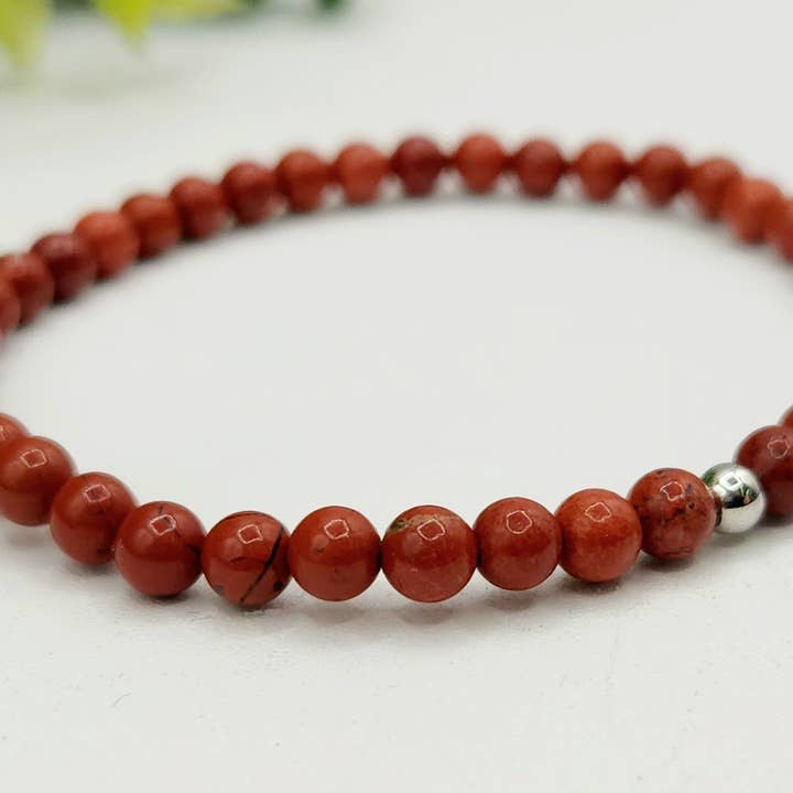 Meraki Gemstones - Wholesale Beaded Bracelet - Red Japser Gemstone Stretchable Bracelet 4MM beads-7.5" L3