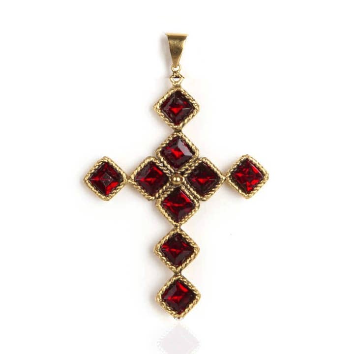 Brigid Cross of Kildare Charm Fire Ruby - Gold for wholesale by VSA Designs Inc.