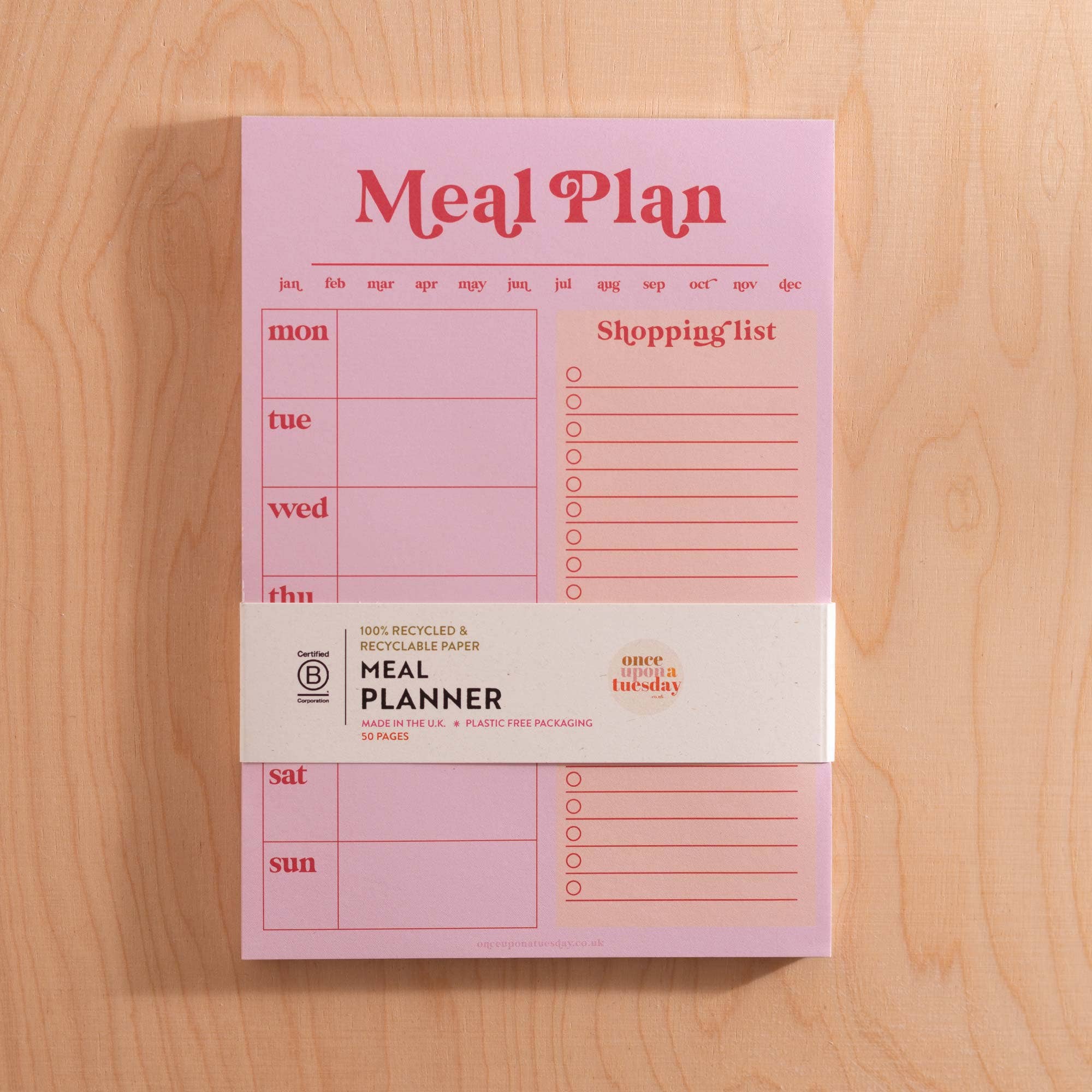 Good Tuesday (Once Upon a Tuesday) – wholesale Planner – Weekly Meal Planner & Shopping List Pad A5 | Pink & Red4