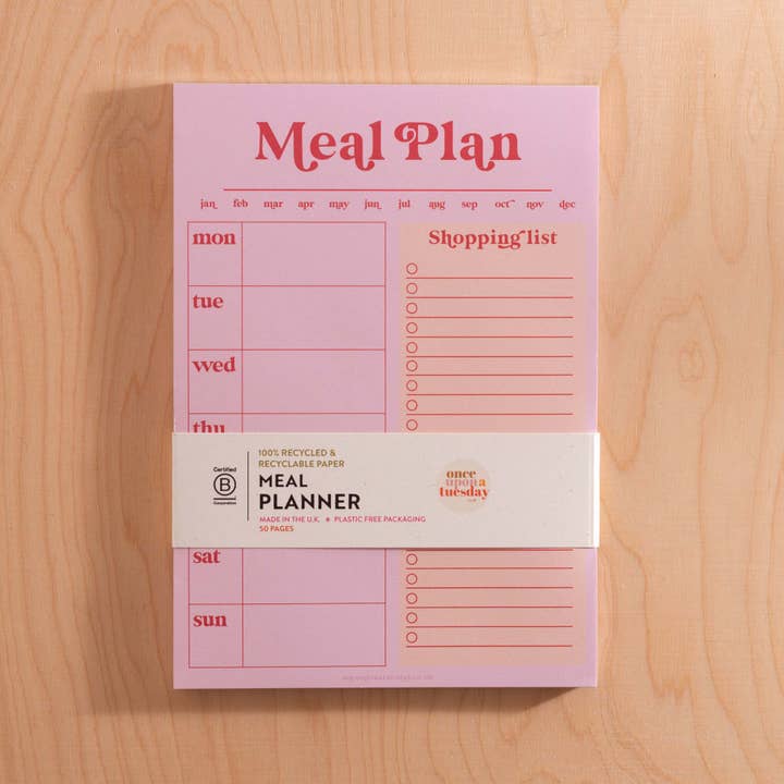 Good Tuesday (Once Upon a Tuesday) β wholesale Planner β Weekly Meal Planner & Shopping List Pad A5 | Pink & Red4