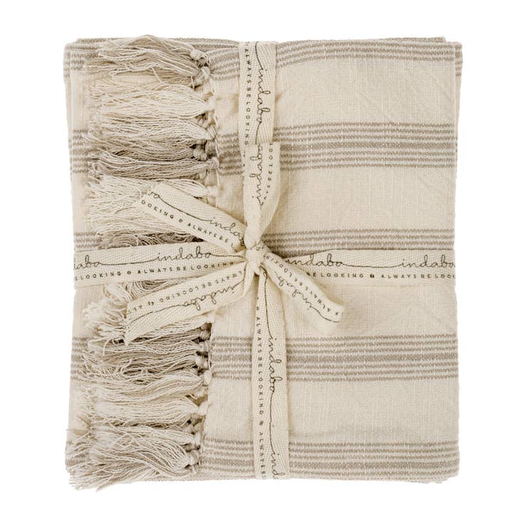 Indaba Trading - Wholesale Bath Towel - French Stripe Hammam Bath Towel, Stone