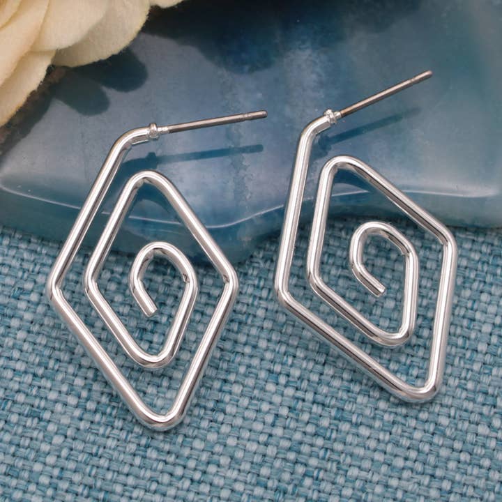 Diamanten Spiraal Zilveren Hoepeloorbellen voor wholesale door ZAD