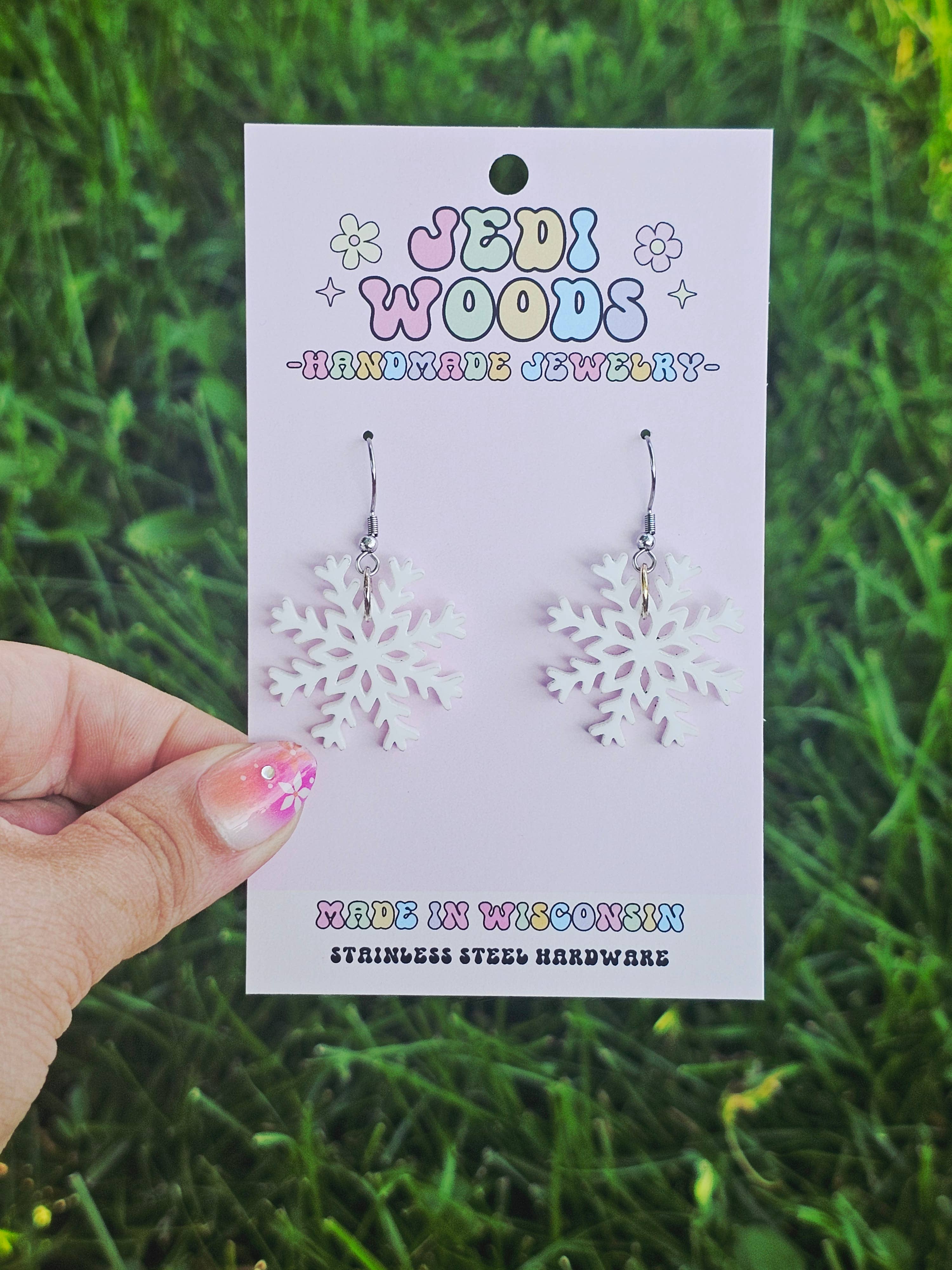 Jedi Woods LLC - Vendita all'ingrosso Orecchini pendenti - Orecchini minimalisti a forma di fiocco di neve bianco 0