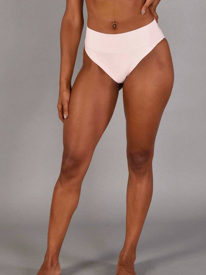 Highline Recycled Rib High Rise Bikini Bottom in Sugar Pink for wholesale by Wear Love More LLC