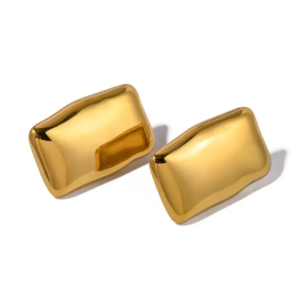 Nicholls Jewellery – wholesale Dangle earrings – Rectangle Flat Gold Statement Earrings9