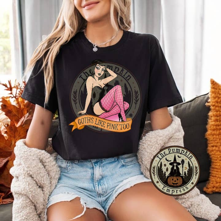 Goths Like Pink too TEE (Black Tee) for wholesale by The Pumpkin Empress