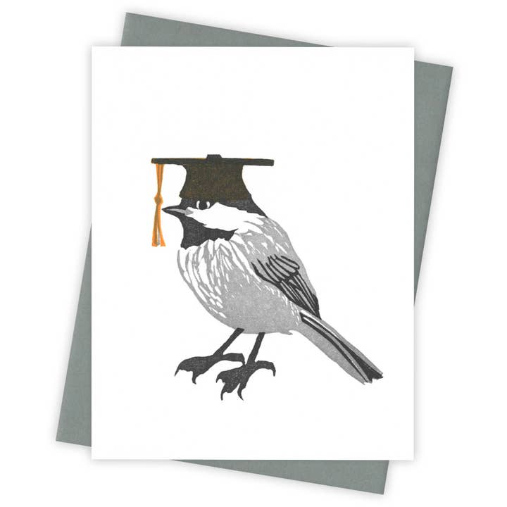Commencement Day Chickadee Card for wholesale by Burdock & Bramble
