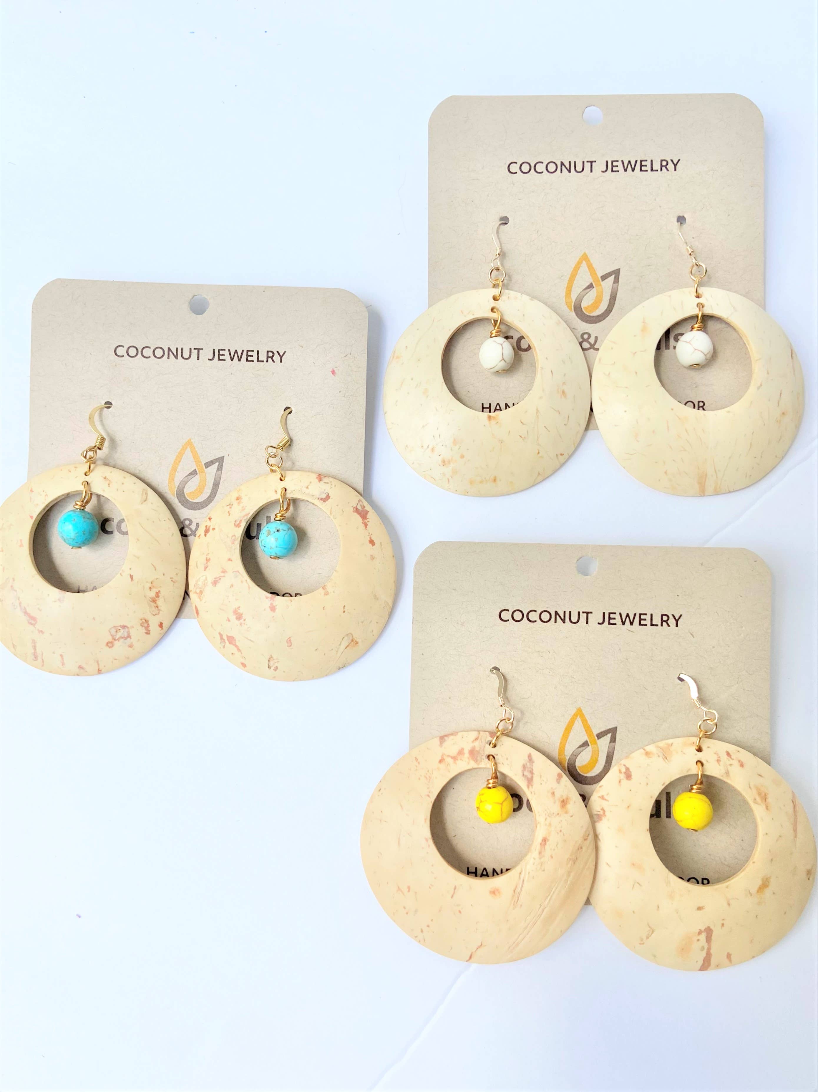 Coco & Souls - Wholesale Dangle Earrings - White Stone White Coconut Shell Earrings8