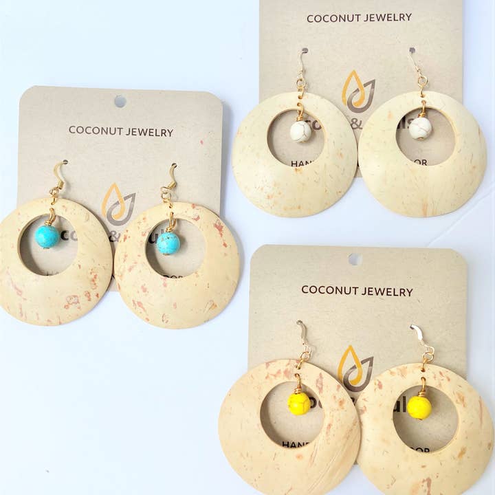 Coco & Souls - Venta al por mayor Pendientes colgantes - Pendientes de concha de coco blanco piedra blanca8