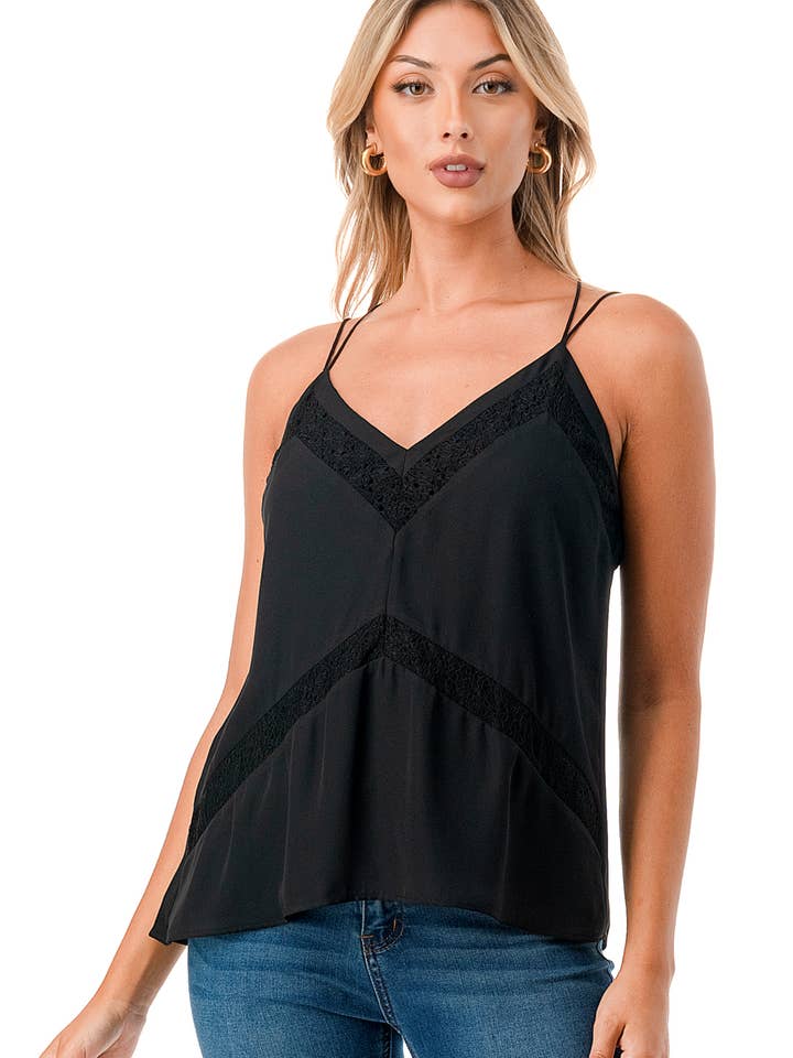 Lace-Trimmed Cami with Crossed Back for wholesale by Woven Pink