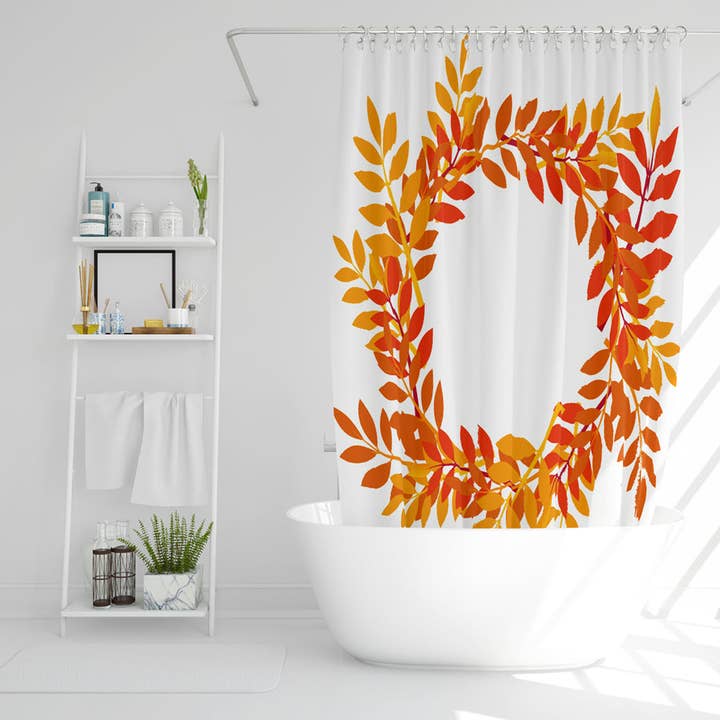 Benjamin Tate Design – wholesale Duschdraperi – Orange och röda höstlöv (duschdraperi)1