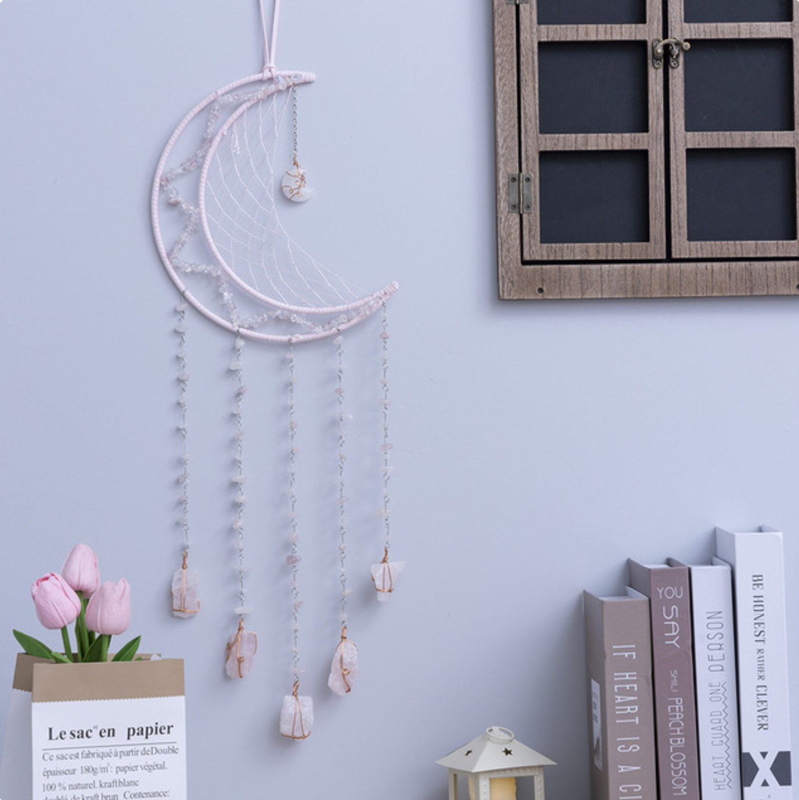 Crystolver (We Cover All Import Fees) – wholesale Dreamcatcher – 75cm Crystal Agate Large Moon Dream Catcher0