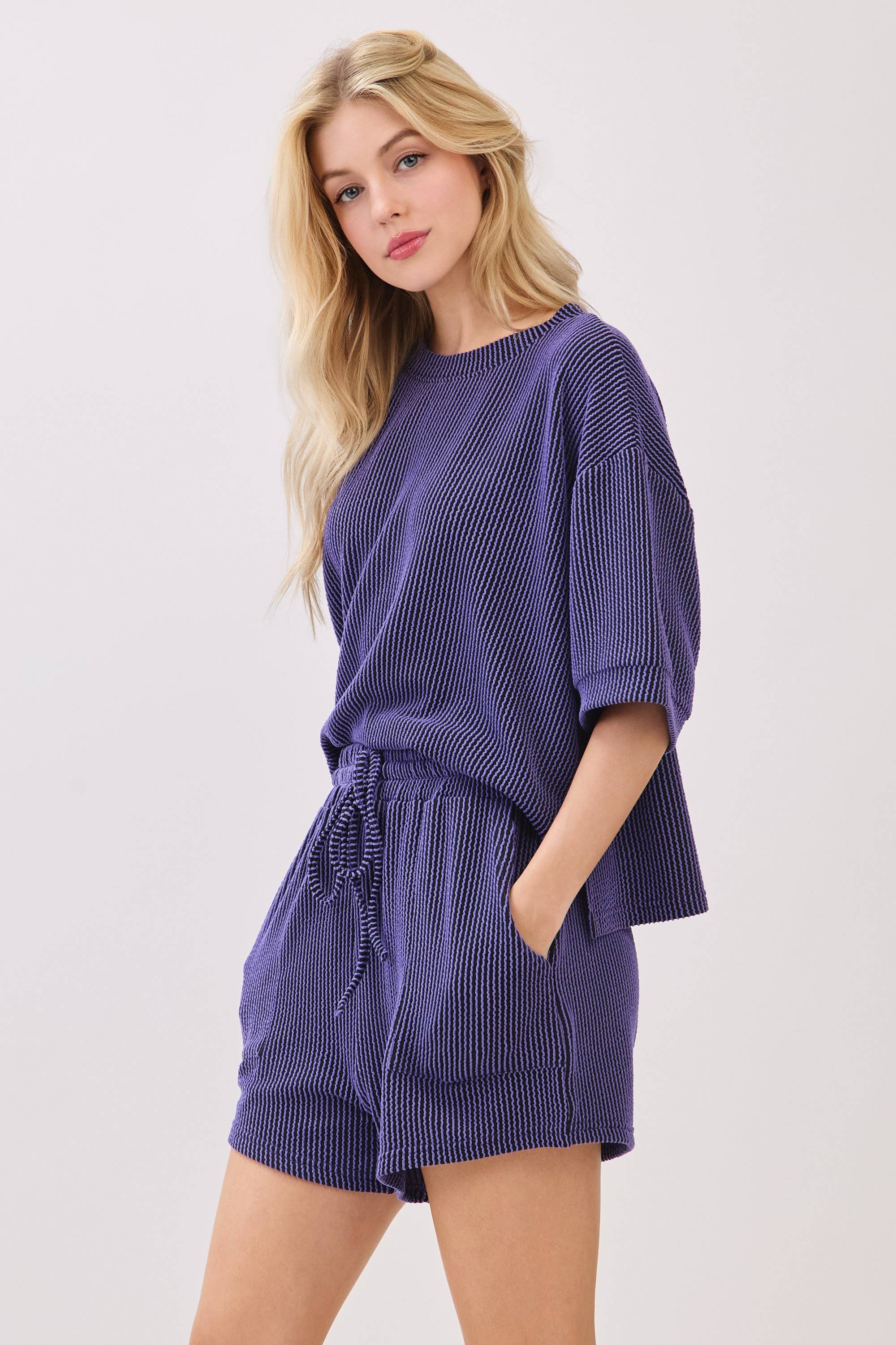 Sewn and Seen - Wholesale Lounge Set - Women's - RIBBED ROUND NECK TOP AND SHORTS SET41