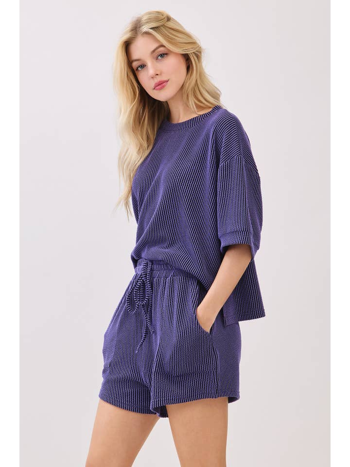 Sewn and Seen - Wholesale Lounge Set - Women's - RIBBED ROUND NECK TOP AND SHORTS SET41