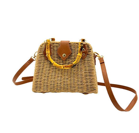 TAPA fashion - Venta al por mayor Bolsa de playa - Bolso de playa de ratán con asa de bambú BG4225-12. (1 unidad)0