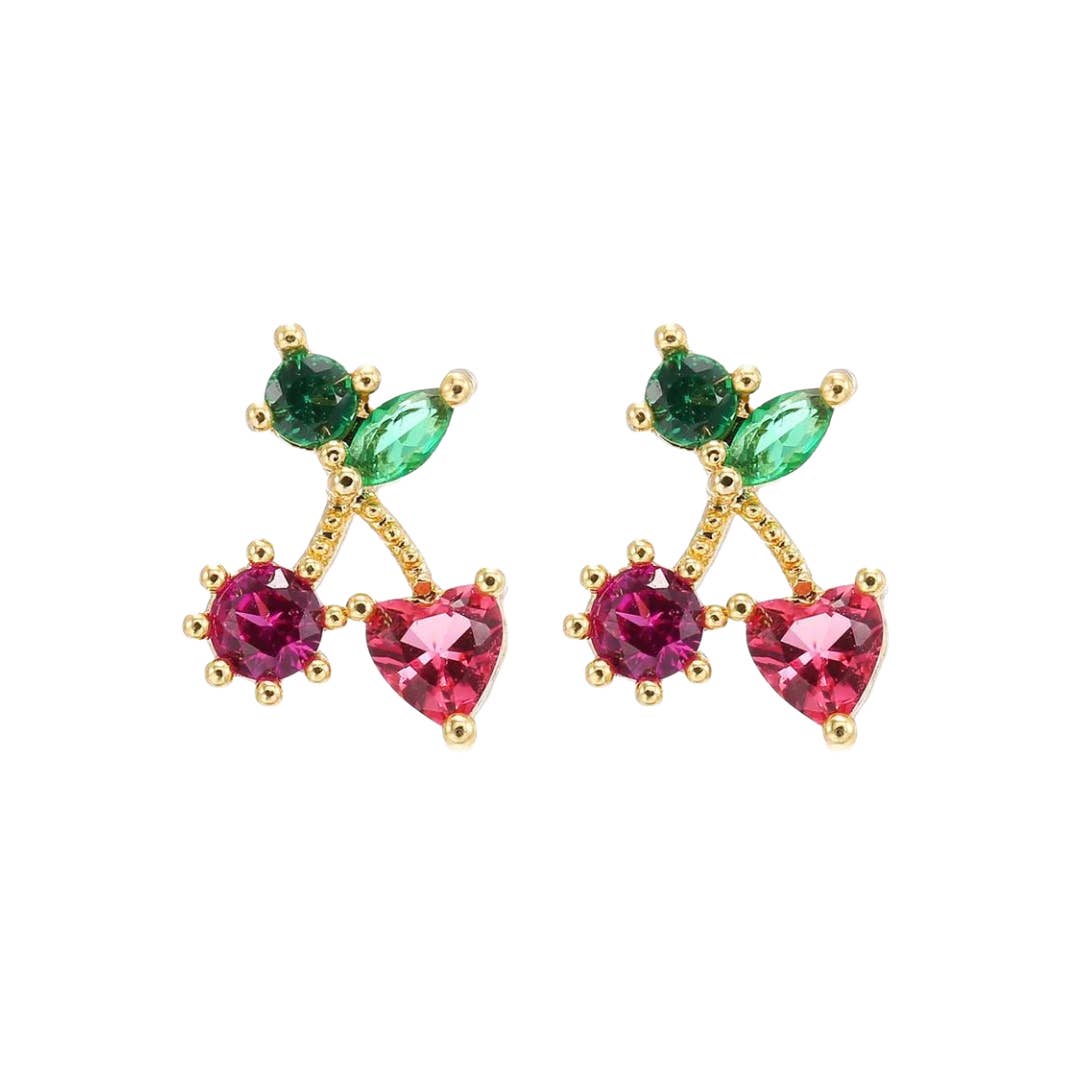 Gold Heart cherry studs for wholesale on Faire