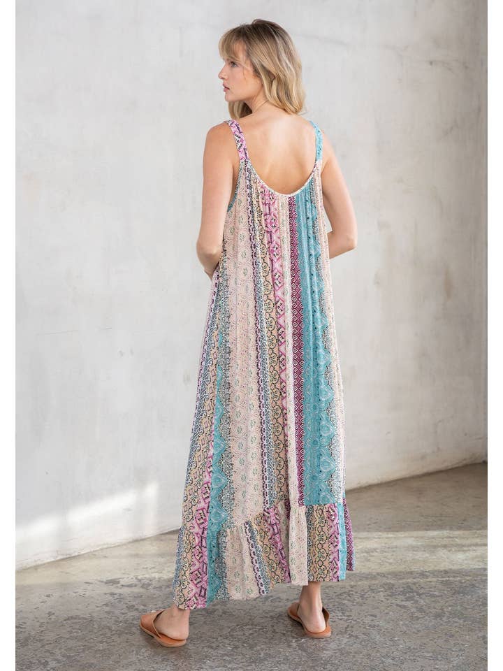 Lovestitch - Wholesale Dress - Women's - Boho Multi-Color Resort Flowy Tank Maxi Dress