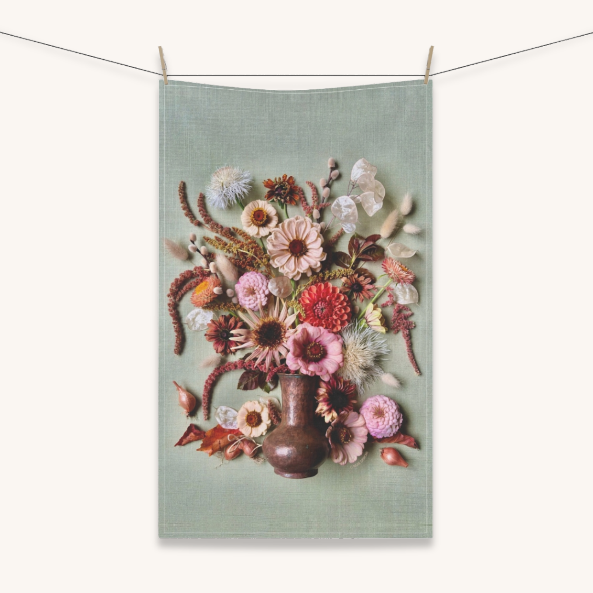C Rose Designs - Wholesale Tea Towel - Copper Vase Blooms Tea Towel0